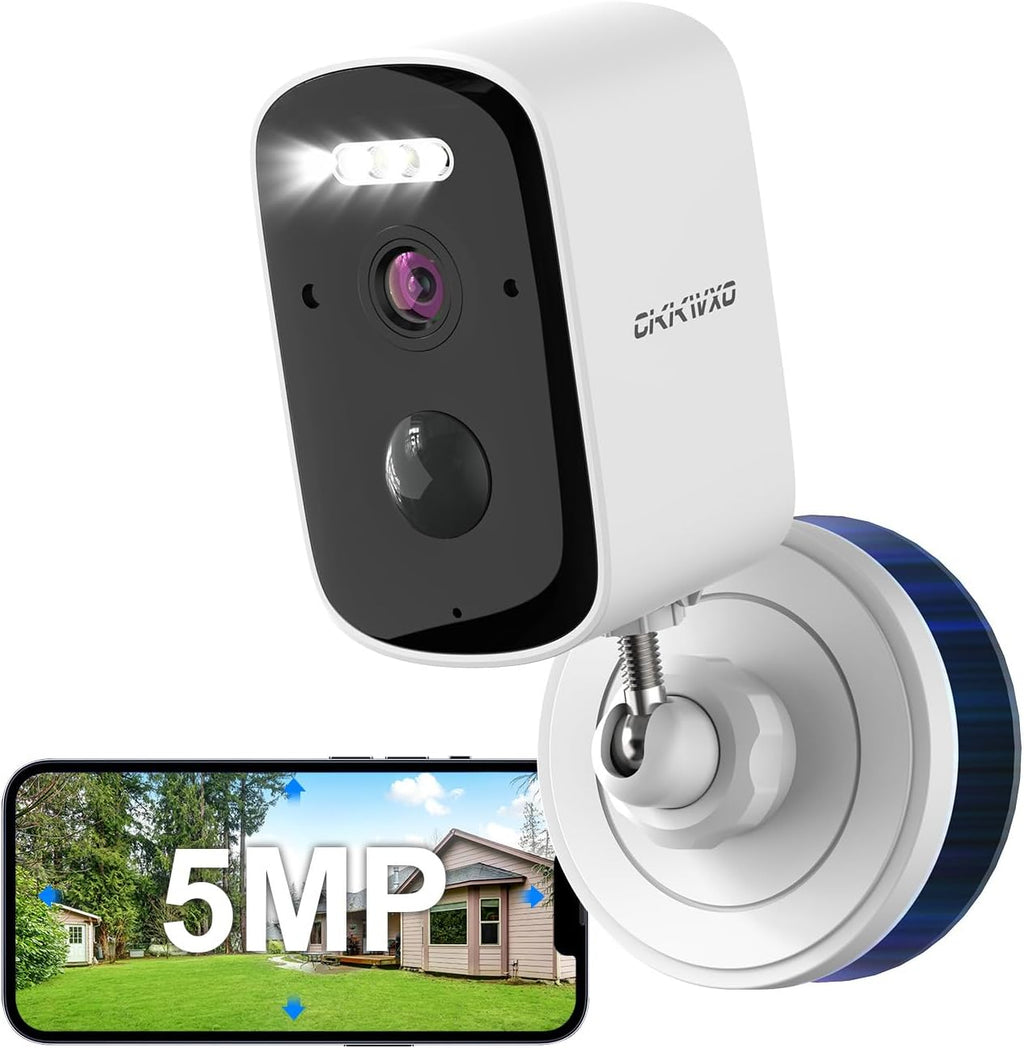 2.5K Outdoor Surveillance Camera, Rechargeable, Wi-Fi, 2.4 GHz, Wireless Outdoor Camera with Color Night Vision, IP65 Waterproof, PIR Motion Detection, 5000mAh Battery, App Control, Alexa Compatible
