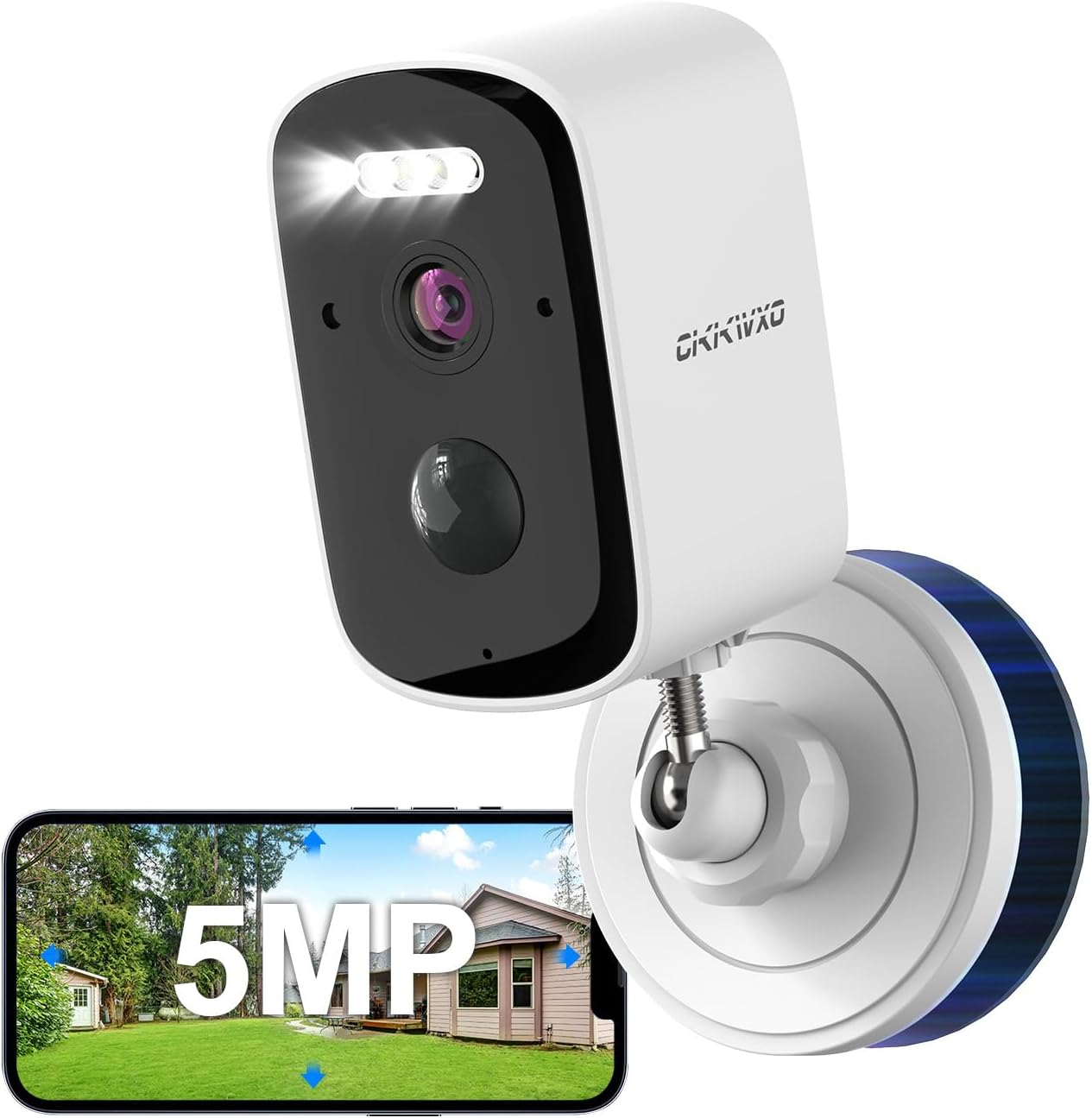 2.5K Outdoor Surveillance Camera, Rechargeable, Wi-Fi, 2.4 GHz, Wireless Outdoor Camera with Color Night Vision, IP65 Waterproof, PIR Motion Detection, 5000mAh Battery, App Control, Alexa Compatible