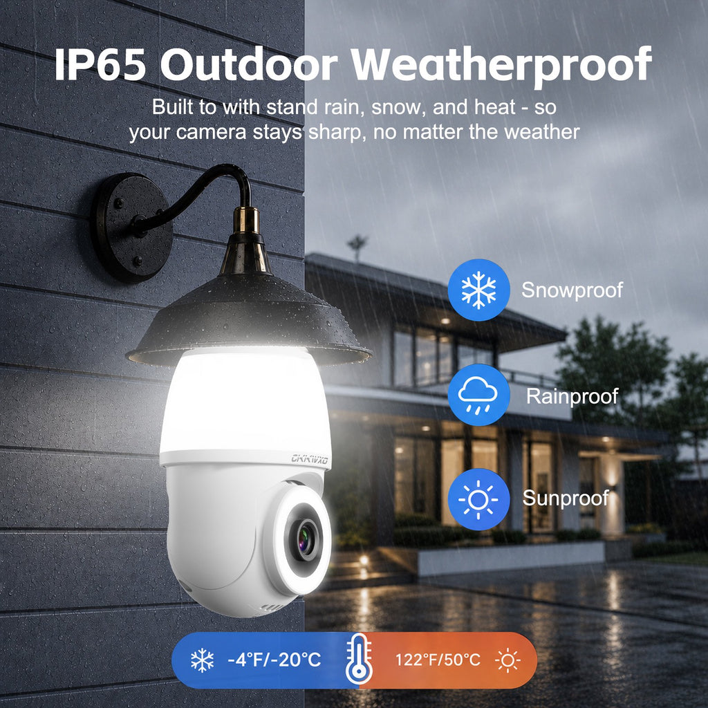 CiKiKWXO 2.5K Light Bulb Security Camera, 5G& 2.4GHz WiFi Dual Band Camera, 360° Wireless Outdoor Camera with Full-Color Night Vision, Motion Detection, Easy Install for Home Security