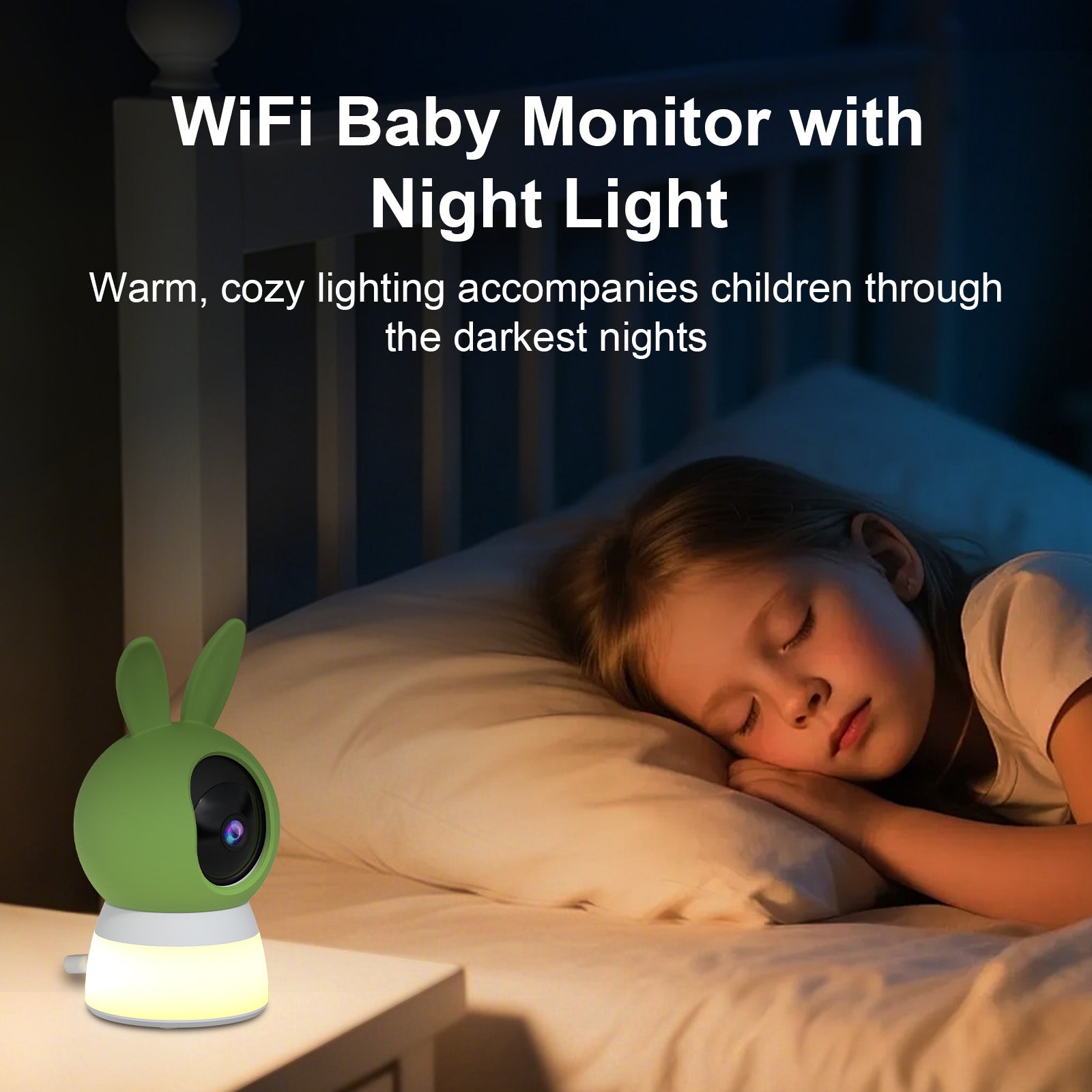CiKiKWXO 2K 3MP Baby Monitor Camera with Night Light, 2.4G/5G Dual Band WiFi, 360° PTZ, Cry Detection, Two-Way Audio, Temp/Humidity Sensor, Color Night Vision, Local/Cloud Storage, Works with Alexa & Google Home
