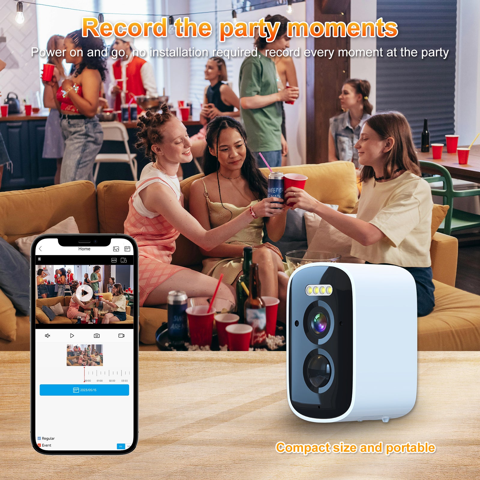 2.5K Outdoor Surveillance Camera, Rechargeable, Wi-Fi, 2.4 GHz, Wireless Outdoor Camera with Color Night Vision, IP65 Waterproof, PIR Motion Detection, 5000mAh Battery, App Control, Alexa Compatible