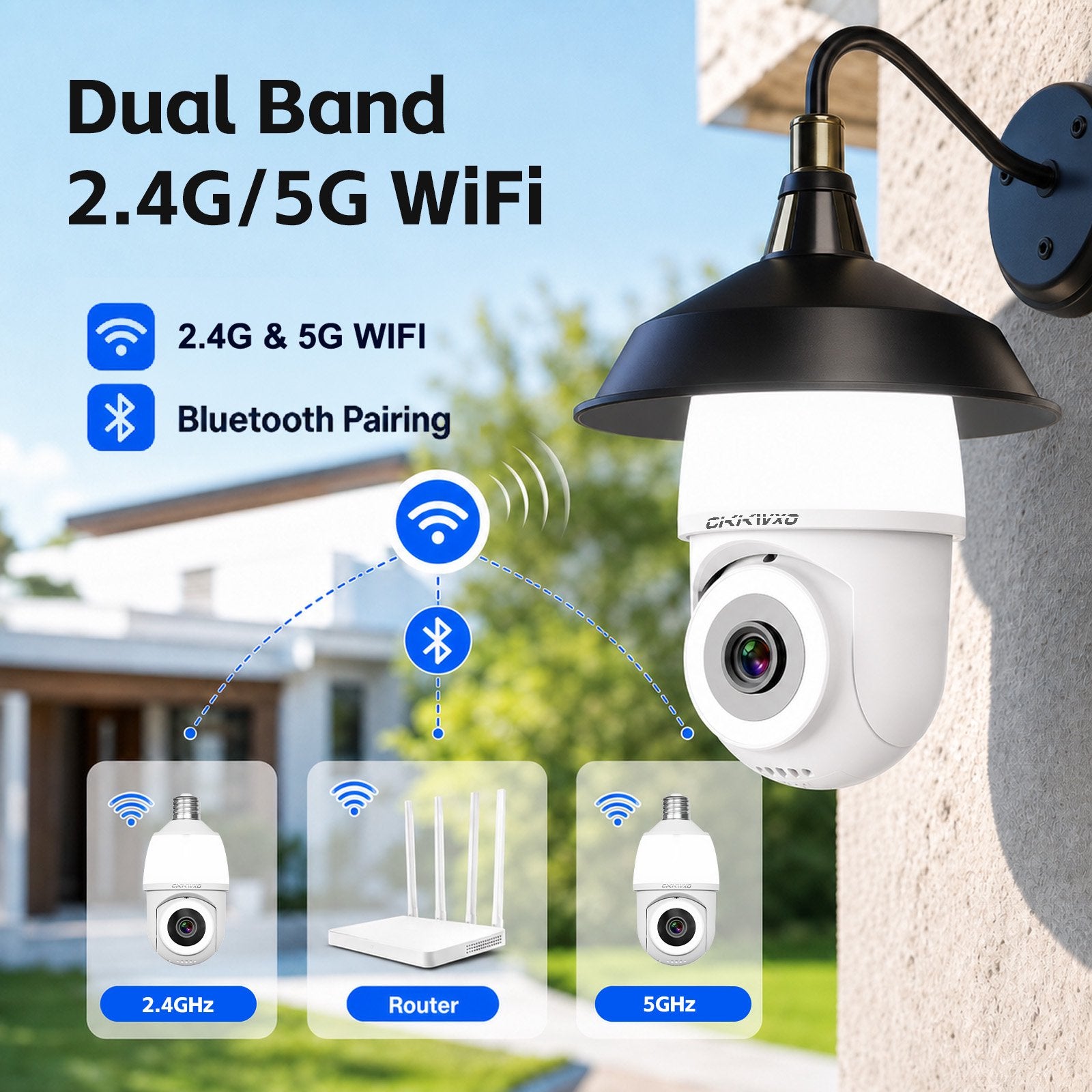 CiKiKWXO 2.5K Light Bulb Security Camera, 5G& 2.4GHz WiFi Dual Band Camera, 360° Wireless Outdoor Camera with Full-Color Night Vision, Motion Detection, Easy Install for Home Security