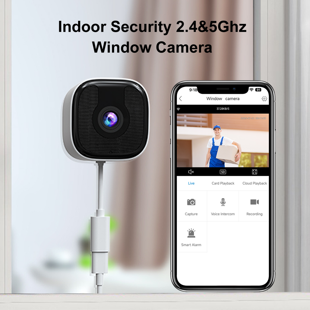 cikikwxo Window Security Camera | 2.5K HD AI Night Vision, Two-Way Audio, Easy Install