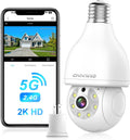 2.4&5Ghz WiFi Light Bulb Security Camera,2K Wireless Light Bulb Camera, Light Socket Security Cam with Motion Detection,Two-Way Talk,24/7 Recording,Compatible with Google Assistant & Alexa
