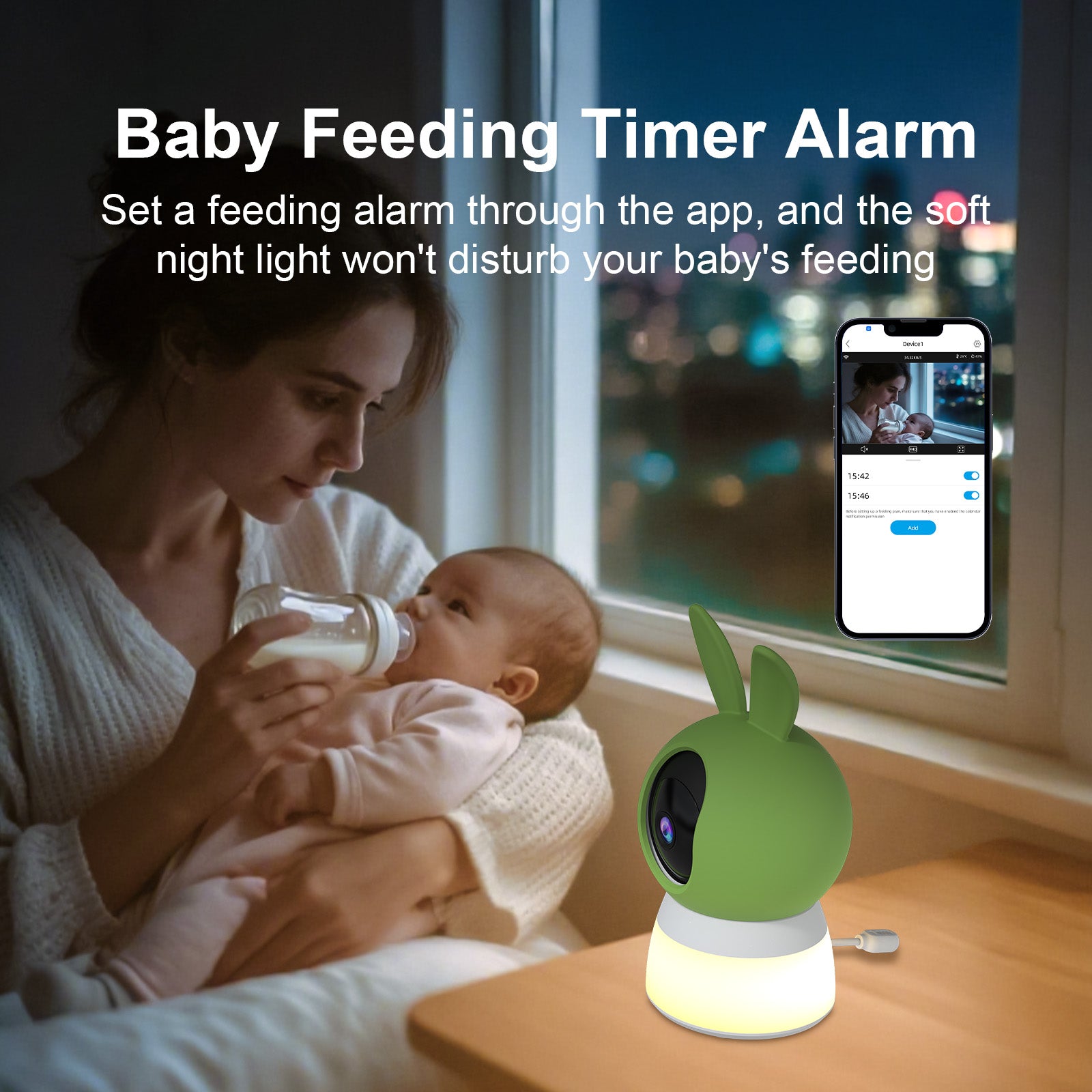 CiKiKWXO 2K 3MP Baby Monitor Camera with Night Light, 2.4G/5G Dual Band WiFi, 360° PTZ, Cry Detection, Two-Way Audio, Temp/Humidity Sensor, Color Night Vision, Local/Cloud Storage, Works with Alexa & Google Home