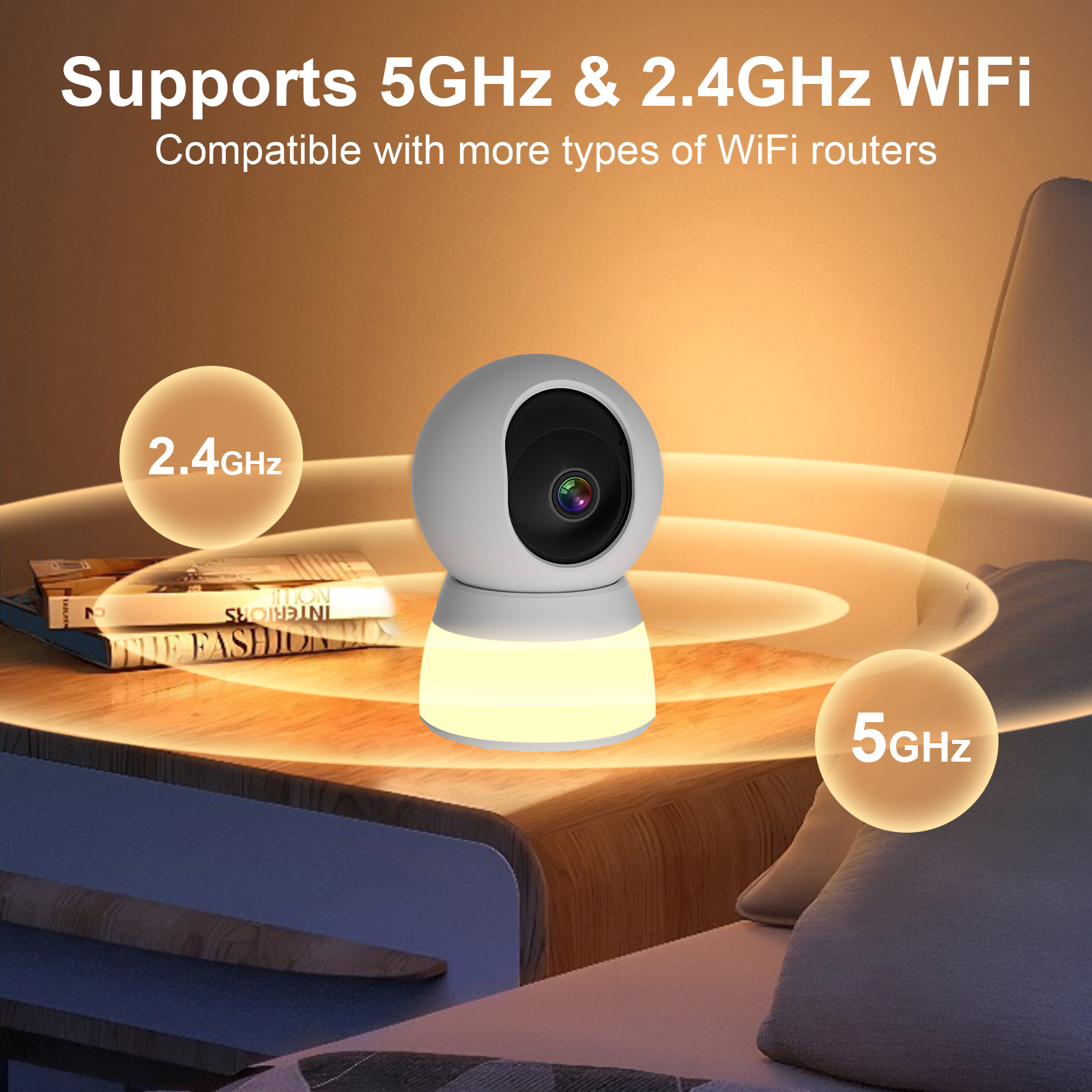 CiKiKWXO 2K Security Camera Indoor with Night Light, 360° Pan Tilt Camera with 5G/2.4G WiFi,  Color Night Vision, 2-Way Audio, for Baby Pet Home Office Surveillance