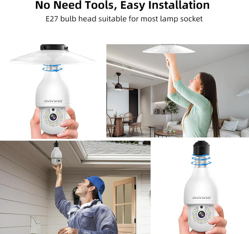 2.4&5Ghz WiFi Light Bulb Security Camera,2K Wireless Light Bulb Camera, Light Socket Security Cam with Motion Detection,Two-Way Talk,24/7 Recording,Compatible with Google Assistant & Alexa