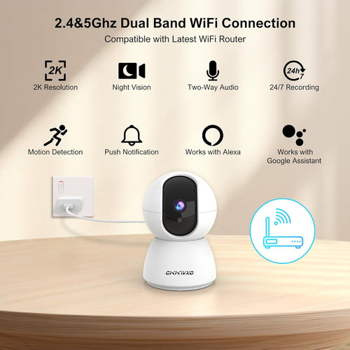 2.4&5GHz WiFi Indoor Security Camera,2K/3MP Camera for Home Security, 355° Pan/Tilt Pet Cam, IR Night Vision Baby Monitor, 2-Way Audio, Motion Tracking, Cloud & SD Card Storage