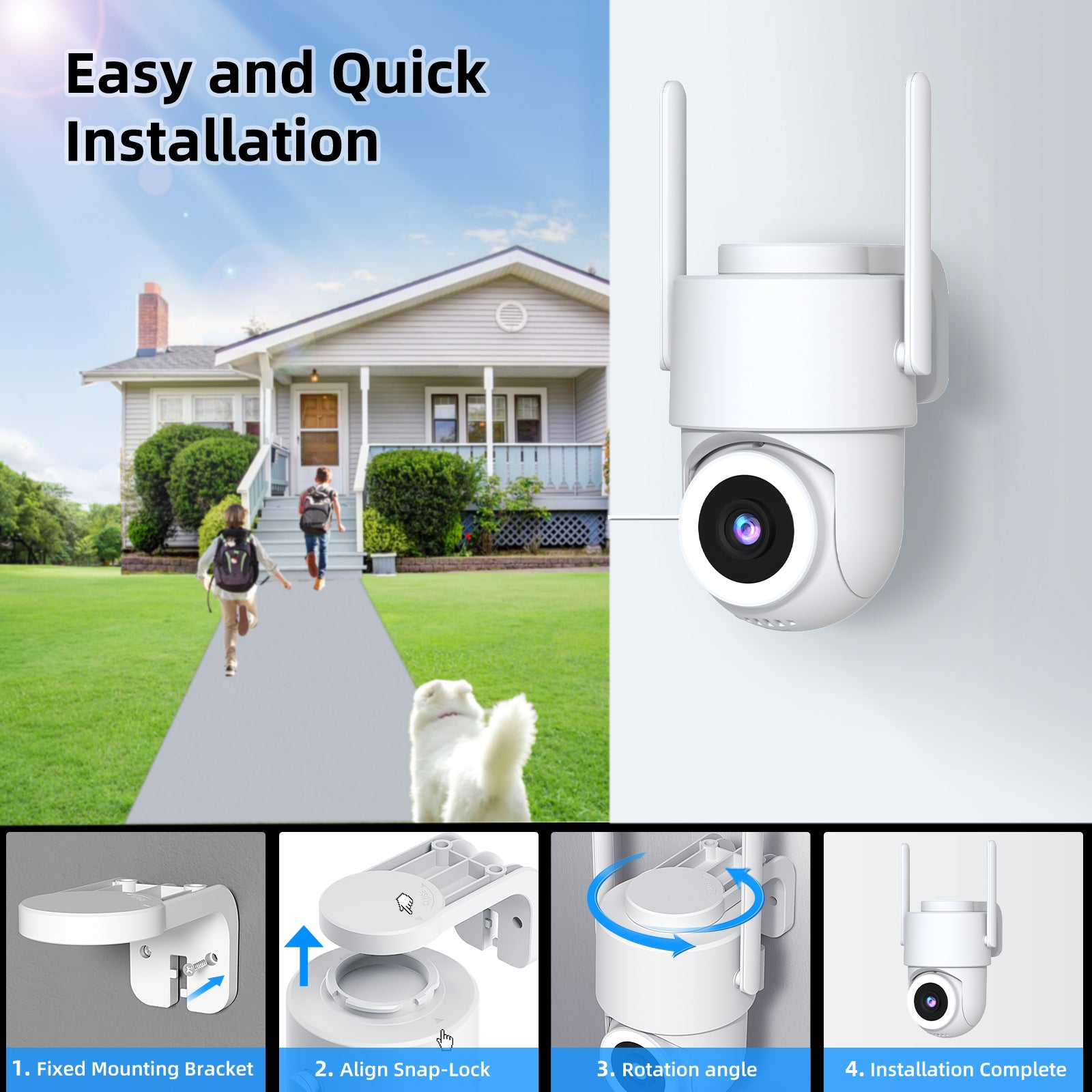 2K Outdoor Surveillance Camera, Dual-Band Wi-Fi 2.4/5 GHz, Outdoor Surveillance, Color Night Vision, Motion Detection, Two-Way Audio, PTZ, Weatherproof IP65, Alexa Compatible
