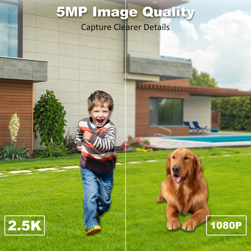 2.5K Outdoor Surveillance Camera, Rechargeable, Wi-Fi, 2.4 GHz, Wireless Outdoor Camera with Color Night Vision, IP65 Waterproof, PIR Motion Detection, 5000mAh Battery, App Control, Alexa Compatible