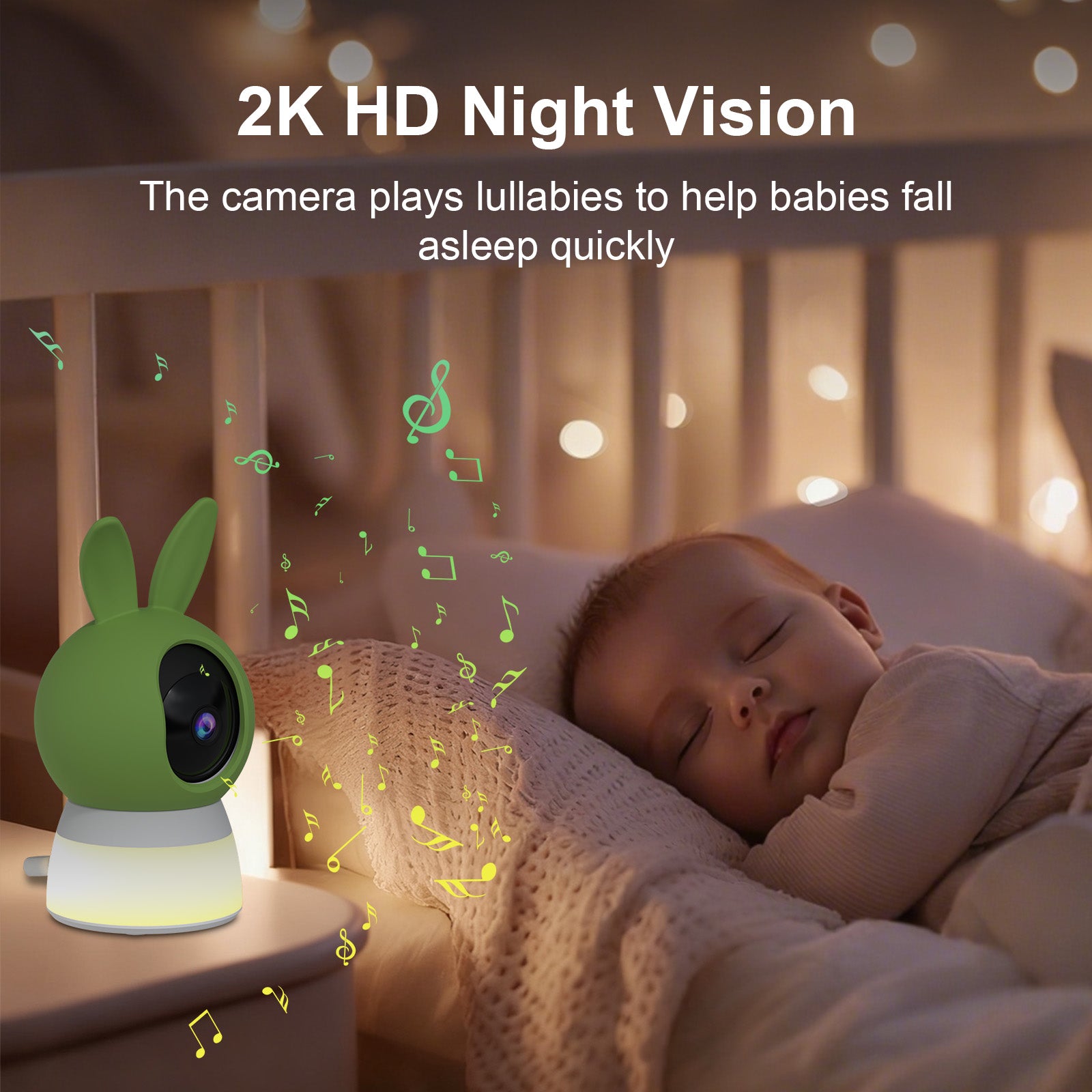 CiKiKWXO 2K 3MP Baby Monitor Camera with Night Light, 2.4G/5G Dual Band WiFi, 360° PTZ, Cry Detection, Two-Way Audio, Temp/Humidity Sensor, Color Night Vision, Local/Cloud Storage, Works with Alexa & Google Home