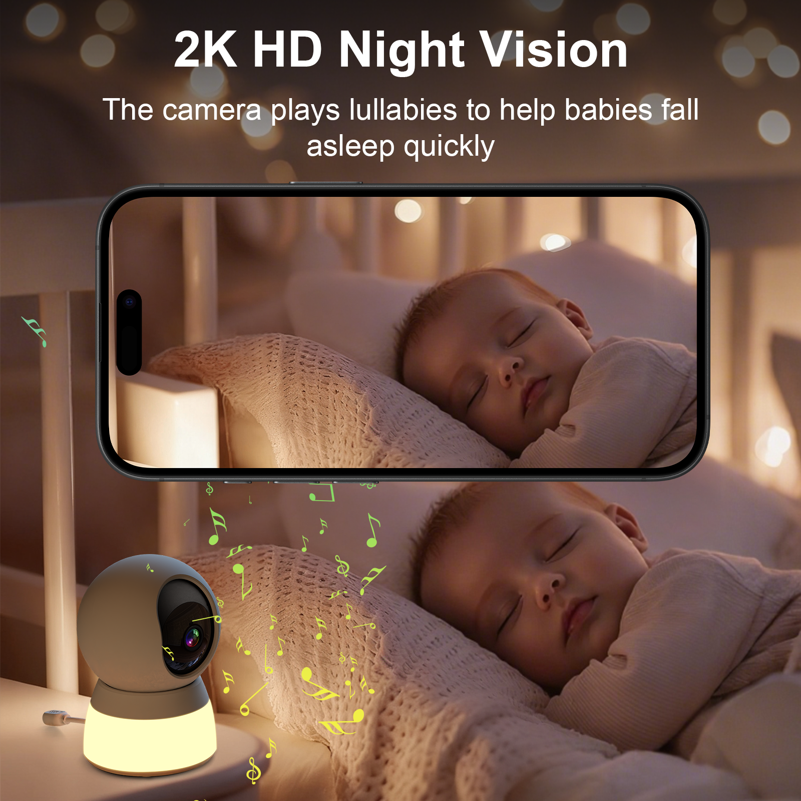 CiKiKWXO 2K Security Camera Indoor with Night Light, 360° Pan Tilt Camera with 5G/2.4G WiFi,  Color Night Vision, 2-Way Audio, for Baby Pet Home Office Surveillance
