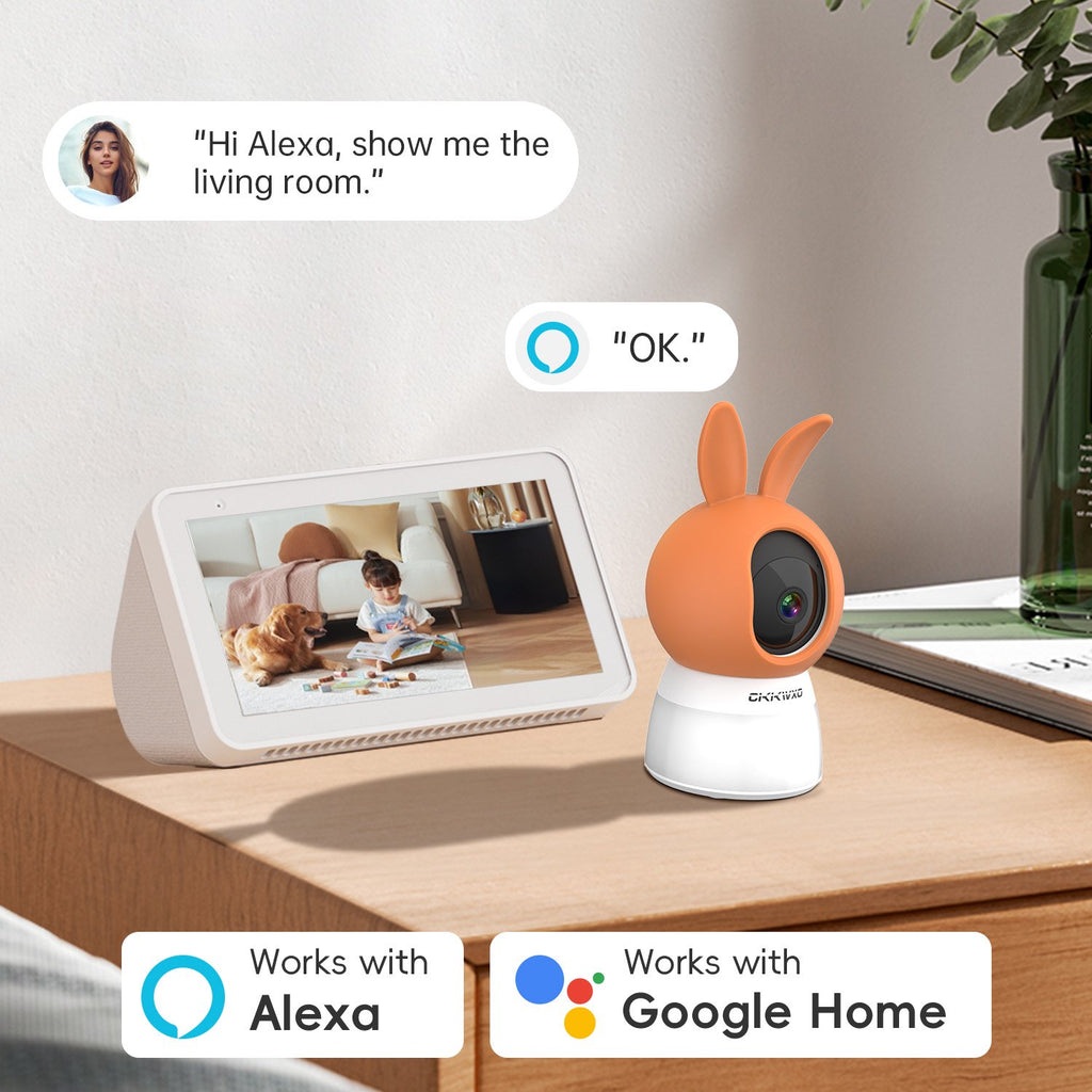 CiKiKWXO Smart Home Indoor Camera, Color Night Vision with Soft Lighting, Wired 2.5K HD Security Surveillance Camera with Motion Detection and Tracking, Crying Detection
