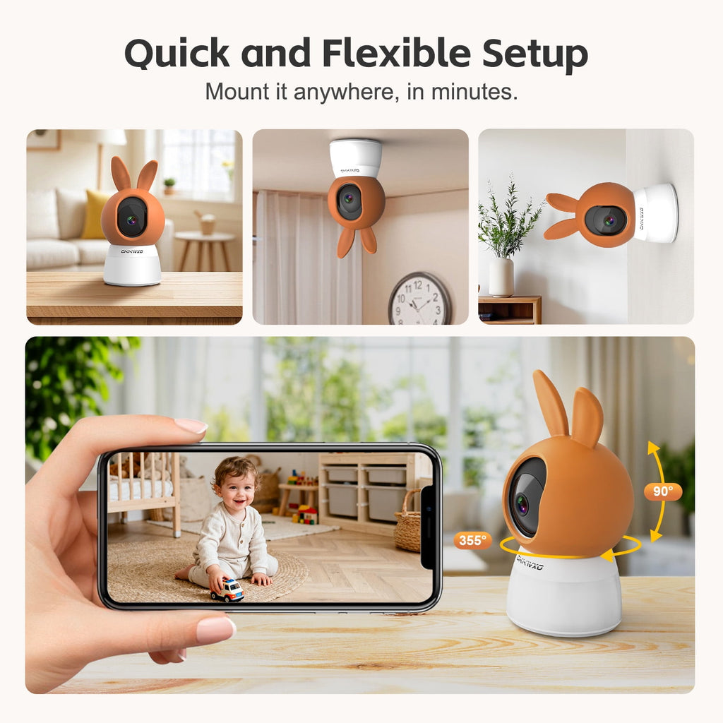 CiKiKWXO Smart Home Indoor Camera, Color Night Vision with Soft Lighting, Wired 2.5K HD Security Surveillance Camera with Motion Detection and Tracking, Crying Detection