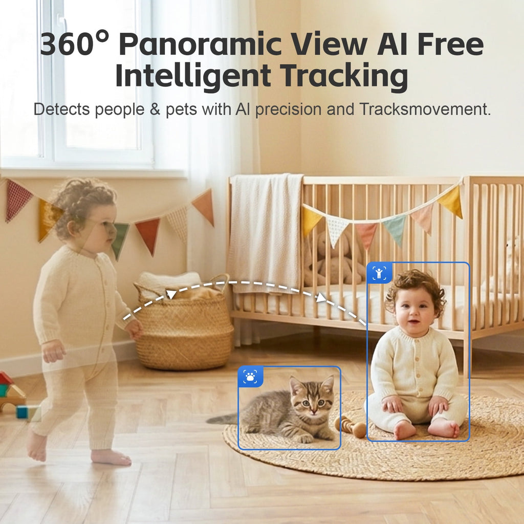 CiKiKWXO Smart Home Indoor Camera, Color Night Vision with Soft Lighting, Wired 2.5K HD Security Surveillance Camera with Motion Detection and Tracking, Crying Detection