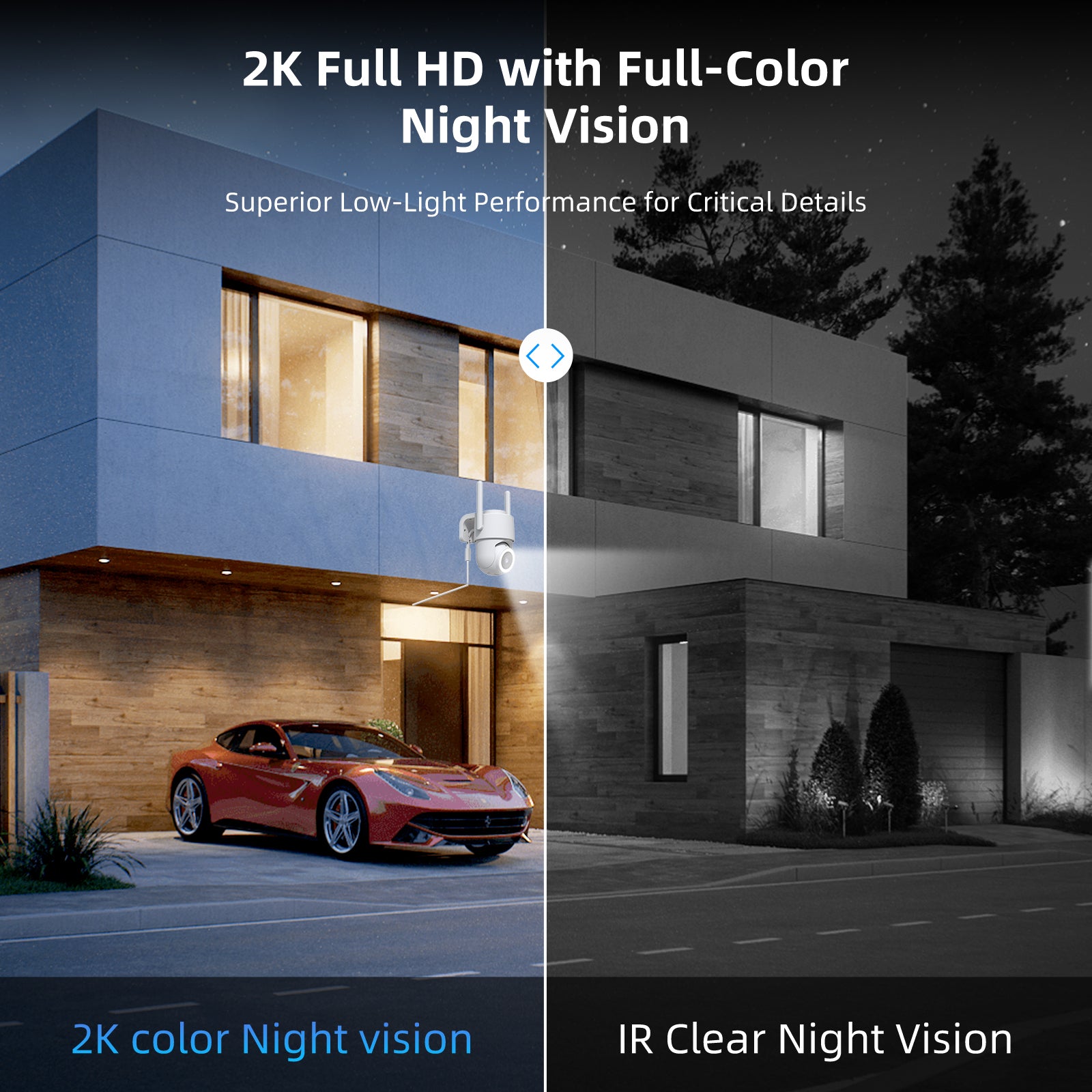 2K Outdoor Surveillance Camera, Dual-Band Wi-Fi 2.4/5 GHz, Outdoor Surveillance, Color Night Vision, Motion Detection, Two-Way Audio, PTZ, Weatherproof IP65, Alexa Compatible