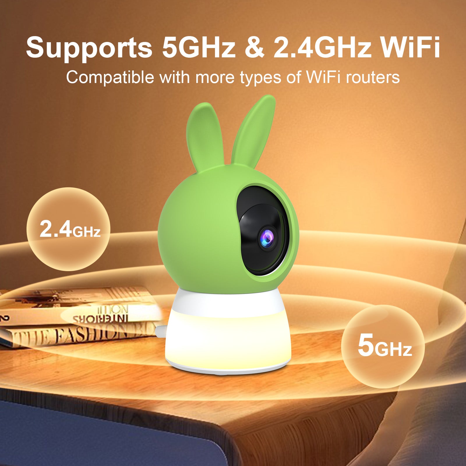 CiKiKWXO 2K 3MP Baby Monitor Camera with Night Light, 2.4G/5G Dual Band WiFi, 360° PTZ, Cry Detection, Two-Way Audio, Temp/Humidity Sensor, Color Night Vision, Local/Cloud Storage, Works with Alexa & Google Home