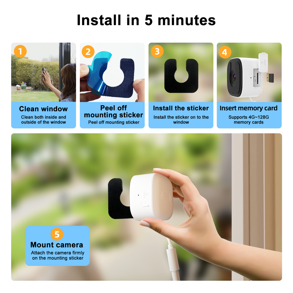 cikikwxo Window Security Camera | 2.5K HD AI Night Vision, Two-Way Audio, Easy Install