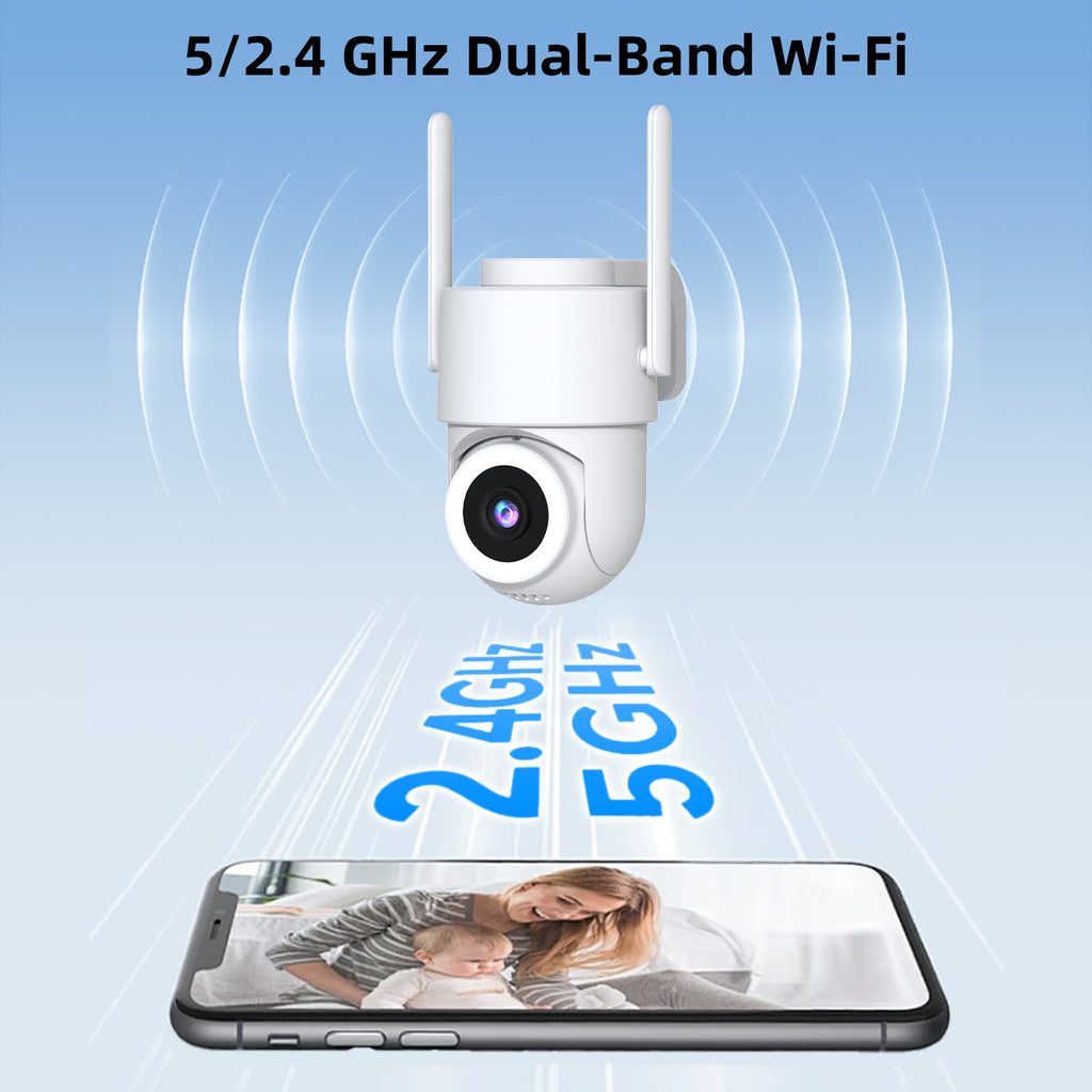 2K Outdoor Surveillance Camera, Dual-Band Wi-Fi 2.4/5 GHz, Outdoor Surveillance, Color Night Vision, Motion Detection, Two-Way Audio, PTZ, Weatherproof IP65, Alexa Compatible