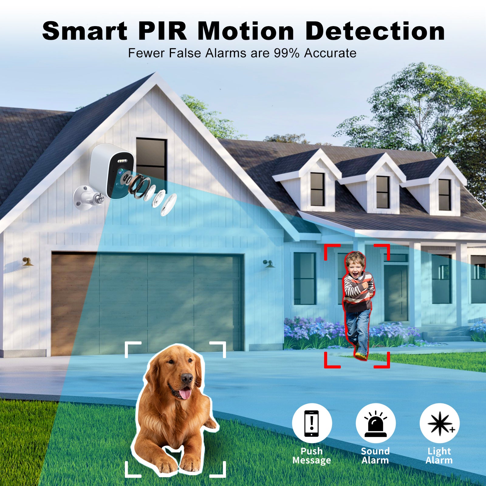 2.5K Outdoor Surveillance Camera, Rechargeable, Wi-Fi, 2.4 GHz, Wireless Outdoor Camera with Color Night Vision, IP65 Waterproof, PIR Motion Detection, 5000mAh Battery, App Control, Alexa Compatible