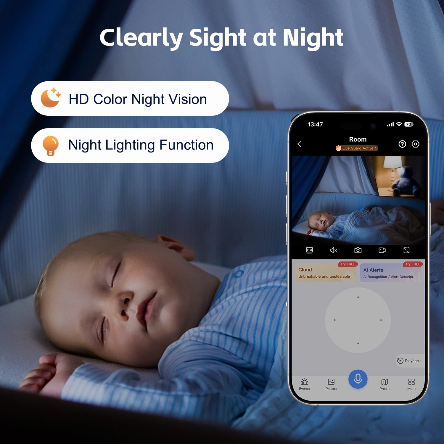 CiKiKWXO Smart Home Indoor Camera, Color Night Vision with Soft Lighting, Wired 2.5K HD Security Surveillance Camera with Motion Detection and Tracking, Crying Detection