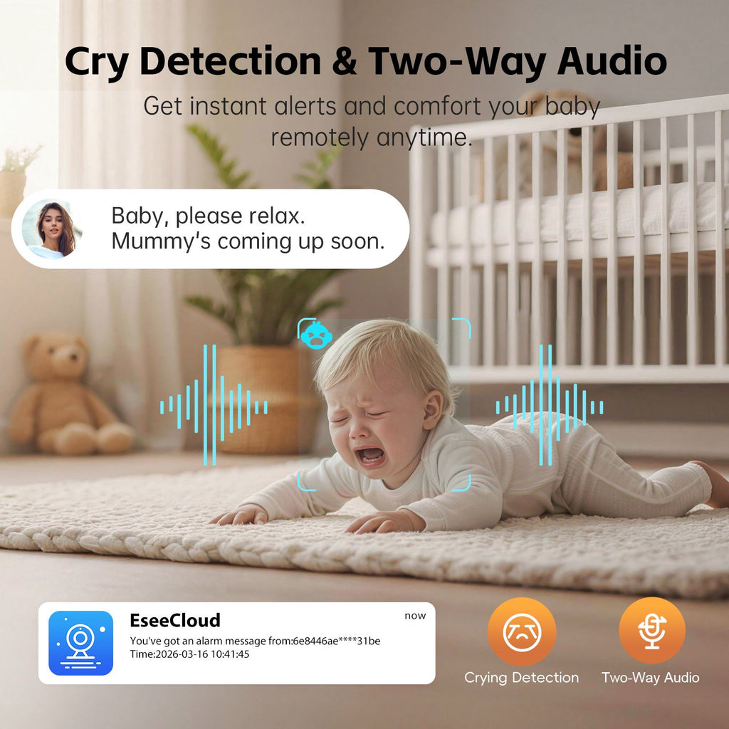 CiKiKWXO Smart Home Indoor Camera, Color Night Vision with Soft Lighting, Wired 2.5K HD Security Surveillance Camera with Motion Detection and Tracking, Crying Detection