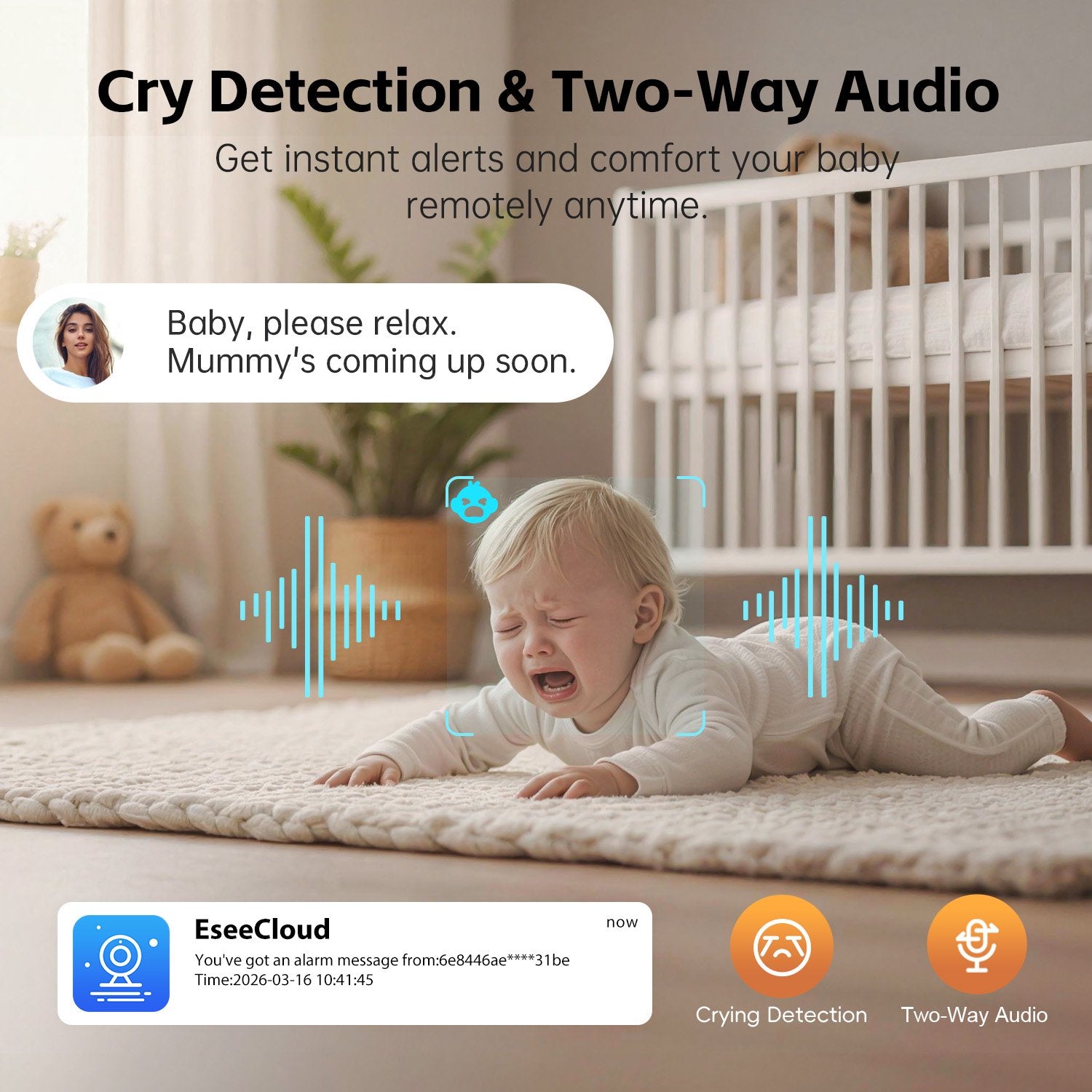 CiKiKWXO Smart Home Indoor Camera, Color Night Vision with Soft Lighting, Wired 2.5K HD Security Surveillance Camera with Motion Detection and Tracking, Crying Detection
