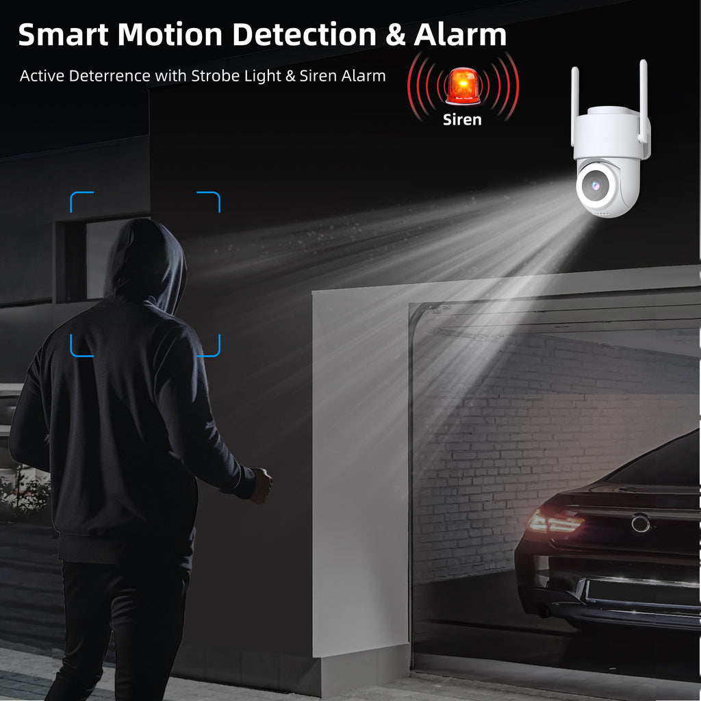 2K Outdoor Surveillance Camera, Dual-Band Wi-Fi 2.4/5 GHz, Outdoor Surveillance, Color Night Vision, Motion Detection, Two-Way Audio, PTZ, Weatherproof IP65, Alexa Compatible