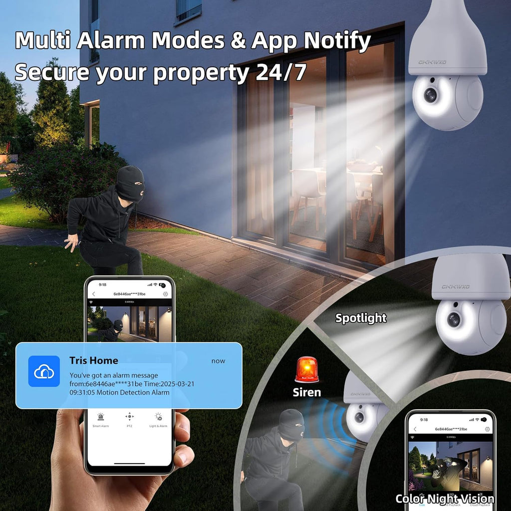 2.4&5Ghz WiFi Light Bulb Security Camera,2K Wireless Light Bulb Camera, Light Socket Security Cam with Motion Detection,Two-Way Talk,24/7 Recording,Compatible with Google Assistant & Alexa