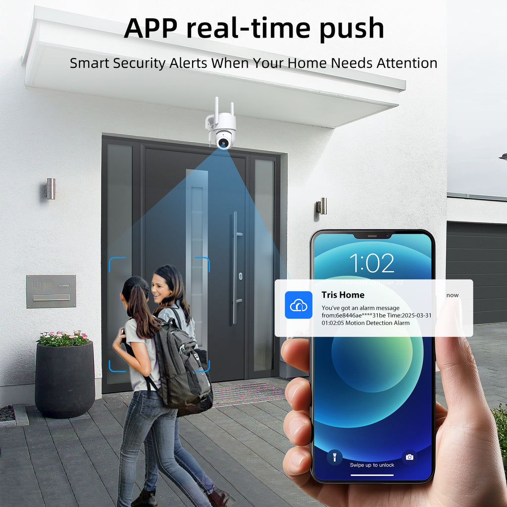 2K Outdoor Surveillance Camera, Dual-Band Wi-Fi 2.4/5 GHz, Outdoor Surveillance, Color Night Vision, Motion Detection, Two-Way Audio, PTZ, Weatherproof IP65, Alexa Compatible