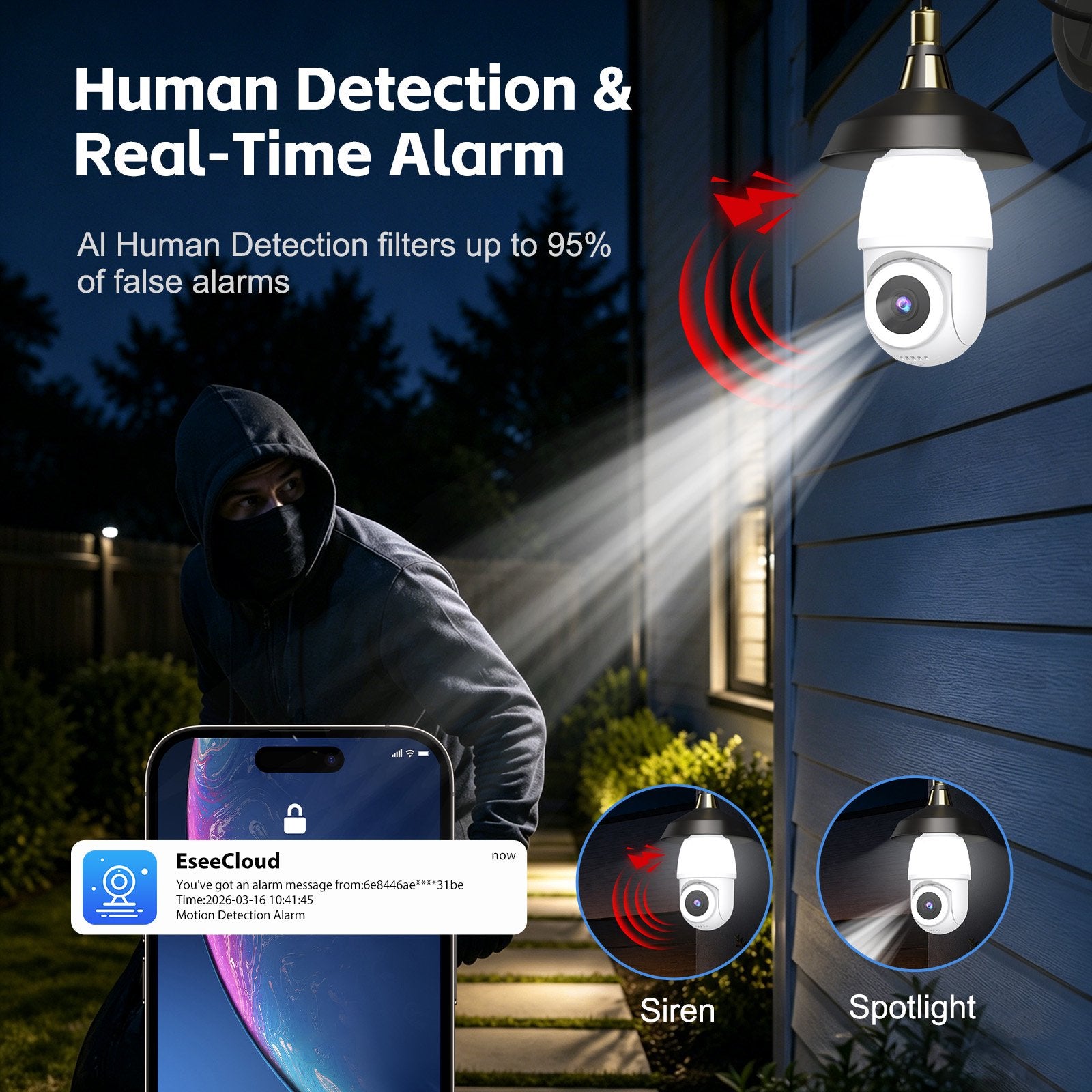 CiKiKWXO 2.5K Light Bulb Security Camera, 5G& 2.4GHz WiFi Dual Band Camera, 360° Wireless Outdoor Camera with Full-Color Night Vision, Motion Detection, Easy Install for Home Security