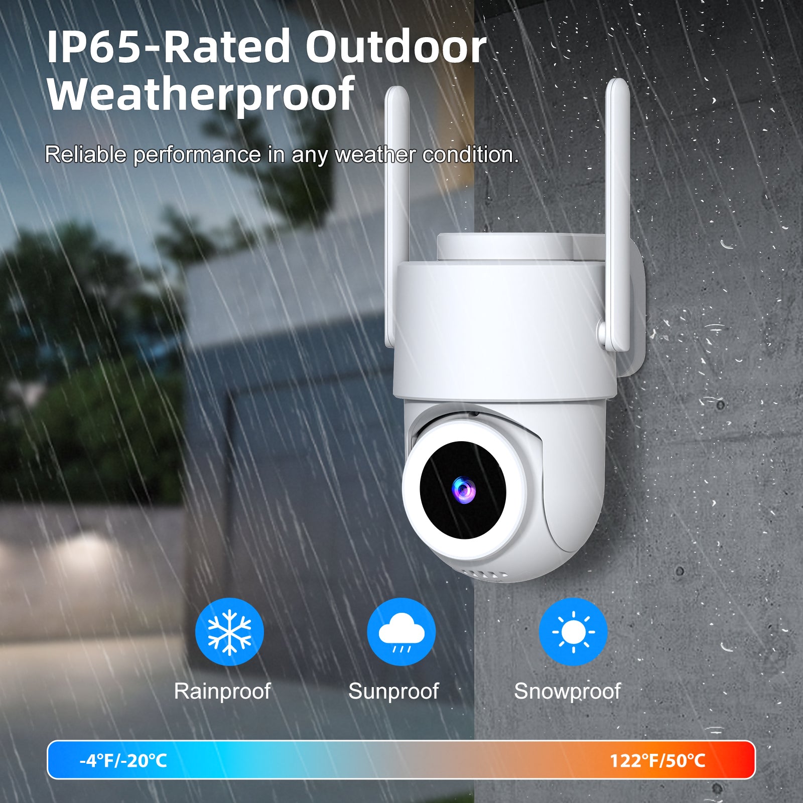 2K Outdoor Surveillance Camera, Dual-Band Wi-Fi 2.4/5 GHz, Outdoor Surveillance, Color Night Vision, Motion Detection, Two-Way Audio, PTZ, Weatherproof IP65, Alexa Compatible