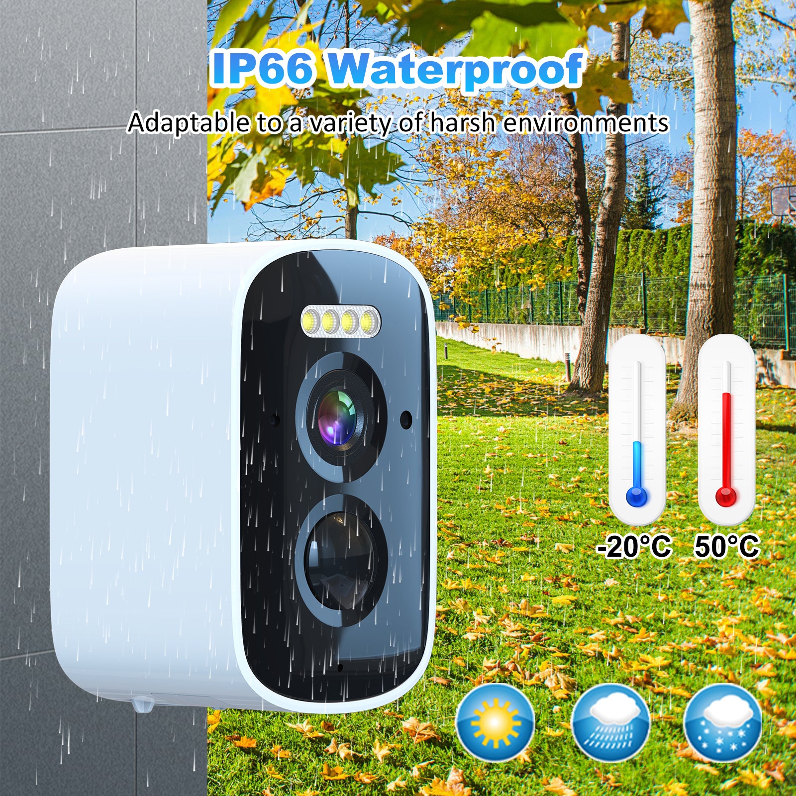 2.5K Outdoor Surveillance Camera, Rechargeable, Wi-Fi, 2.4 GHz, Wireless Outdoor Camera with Color Night Vision, IP65 Waterproof, PIR Motion Detection, 5000mAh Battery, App Control, Alexa Compatible
