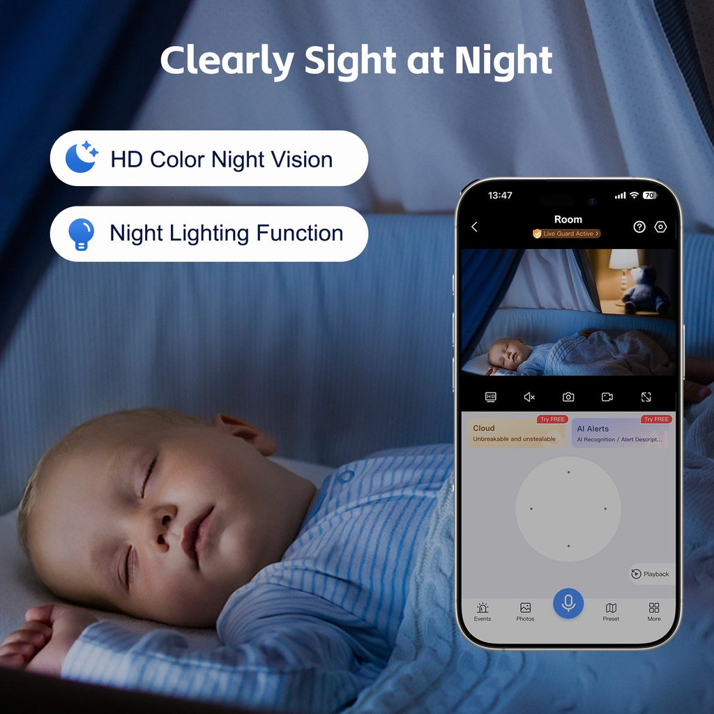 CiKiKWXO 2.5K HD Security Camera, 5G & 2.4G Dual WiFi Smart Camera, Color Night Vision with Soft Lighting, Motion Tracking, Two-Way Audio, Supports Flexible Storage