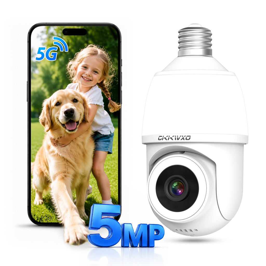 CiKiKWXO 2.5K Light Bulb Security Camera, 5G& 2.4GHz WiFi Dual Band Camera, 360° Wireless Outdoor Camera with Full-Color Night Vision, Motion Detection, Easy Install for Home Security
