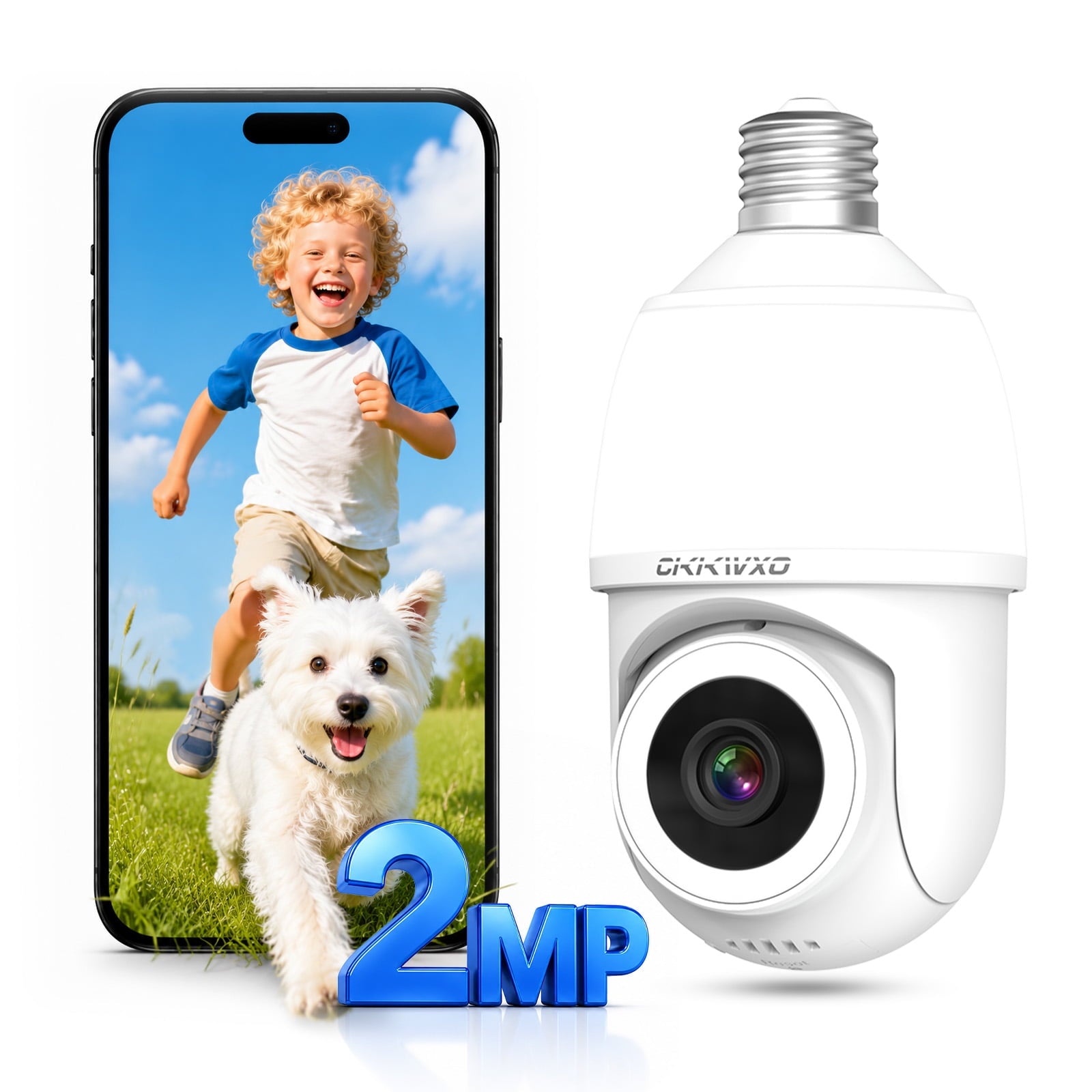 CiKiKWXO 2MP Light Bulb Security Camera, 360° Pan Tilt Security Cameras Wireless Outdoor Indoor Full Color Day and Night, Motion Detection, Audible Alarm, Easy Installation, Compatible with Alexa