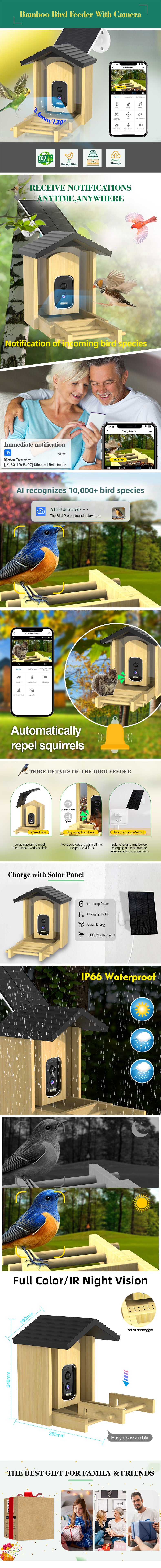 cikikwxo AI Smart Bird Feeder Camera | Solar Powered, AI Bird Identification, 2.5K HD