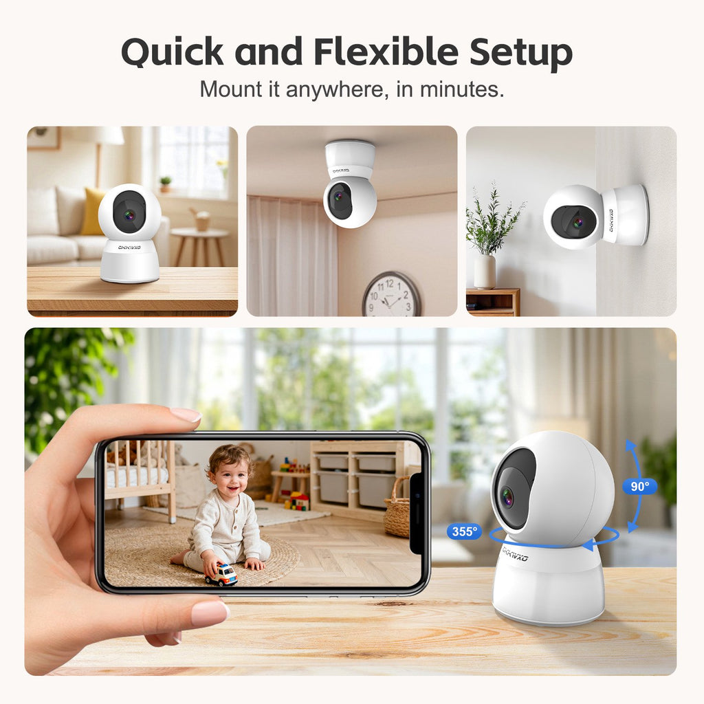 CiKiKWXO 2.5K HD Security Camera, 5G & 2.4G Dual WiFi Smart Camera, Color Night Vision with Soft Lighting, Motion Tracking, Two-Way Audio, Supports Flexible Storage