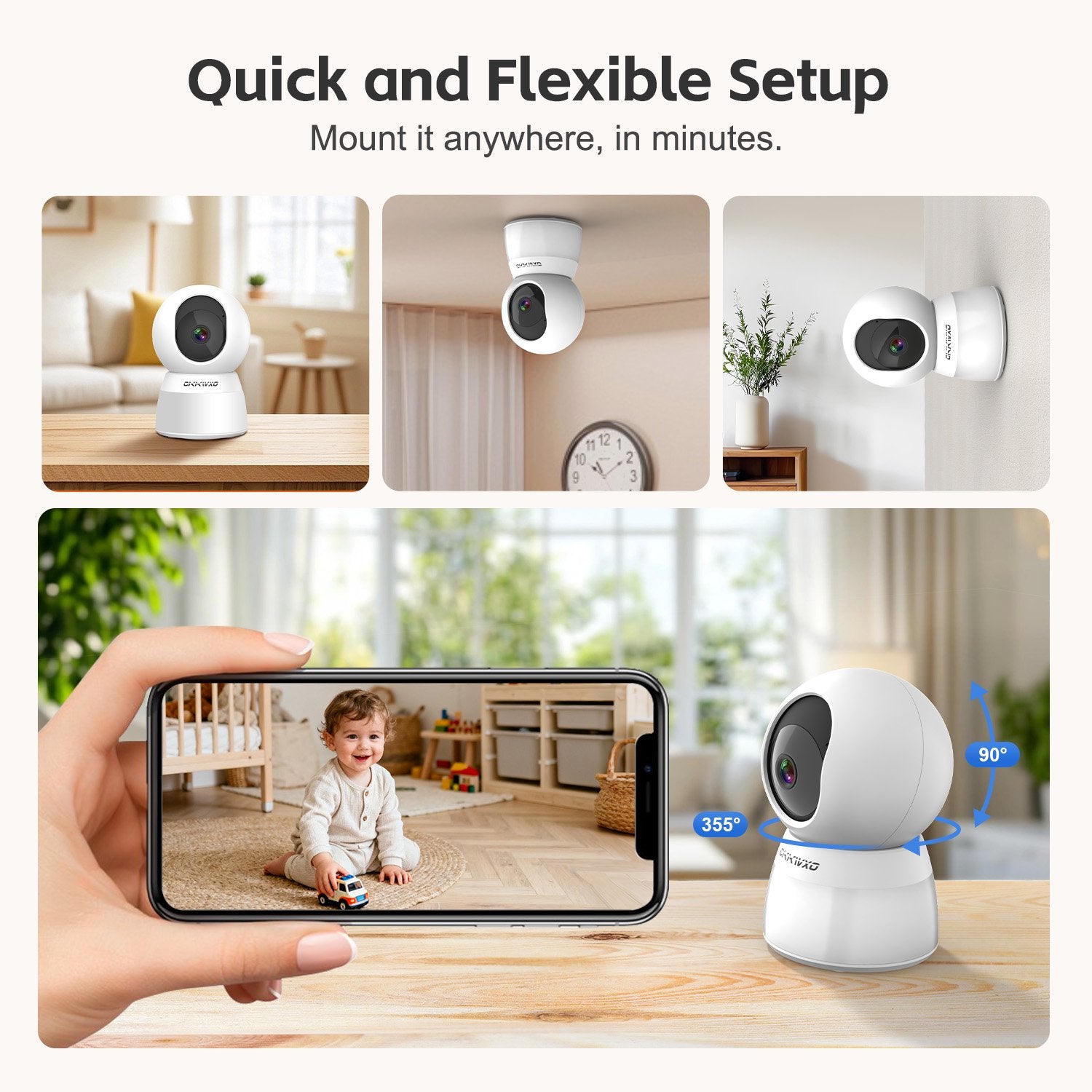 CiKiKWXO 2.5K HD Security Camera, 5G & 2.4G Dual WiFi Smart Camera, Color Night Vision with Soft Lighting, Motion Tracking, Two-Way Audio, Supports Flexible Storage