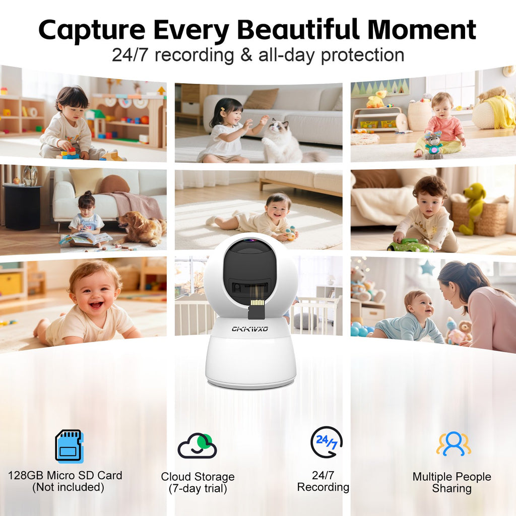 CiKiKWXO 2.5K HD Security Camera, 5G & 2.4G Dual WiFi Smart Camera, Color Night Vision with Soft Lighting, Motion Tracking, Two-Way Audio, Supports Flexible Storage