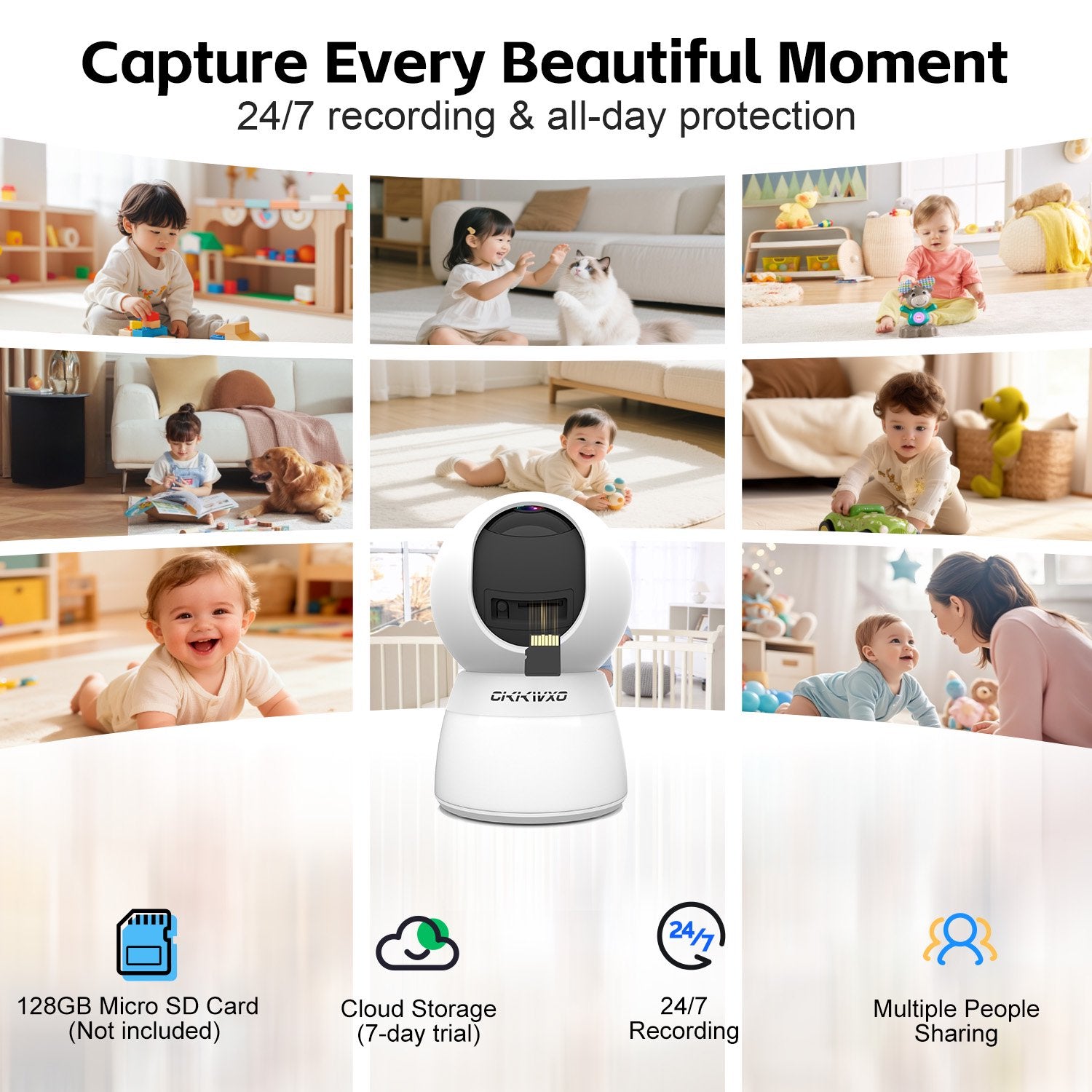 CiKiKWXO 2.5K HD Security Camera, 5G & 2.4G Dual WiFi Smart Camera, Color Night Vision with Soft Lighting, Motion Tracking, Two-Way Audio, Supports Flexible Storage